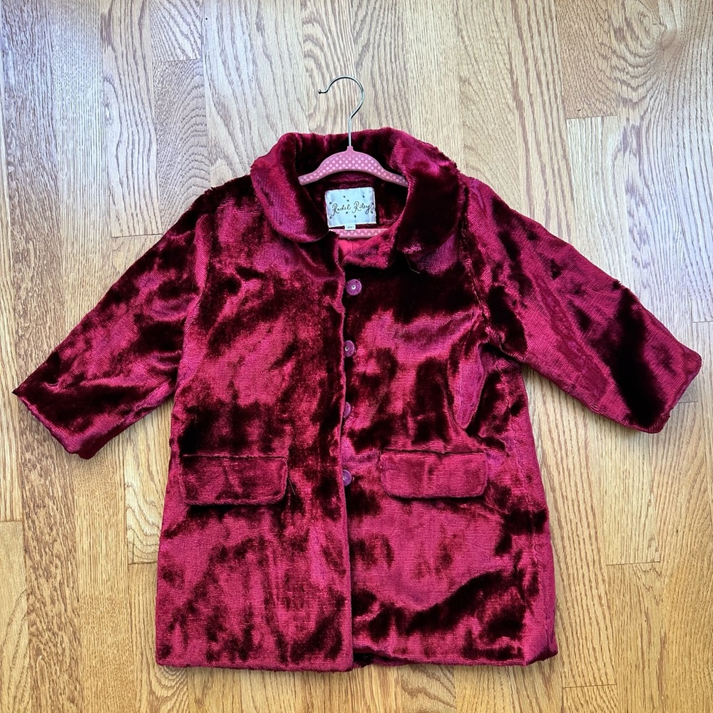 Gorgeous Rachel Riley Velvet Red Coat Little Girl SZ 3Y